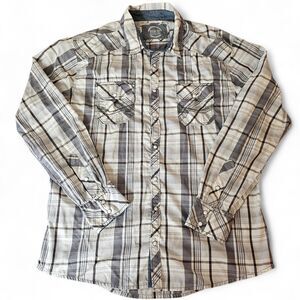 BKE Athletic Fit Men's Plaid White Pearl Snap Western Wear Shirt - Size XL